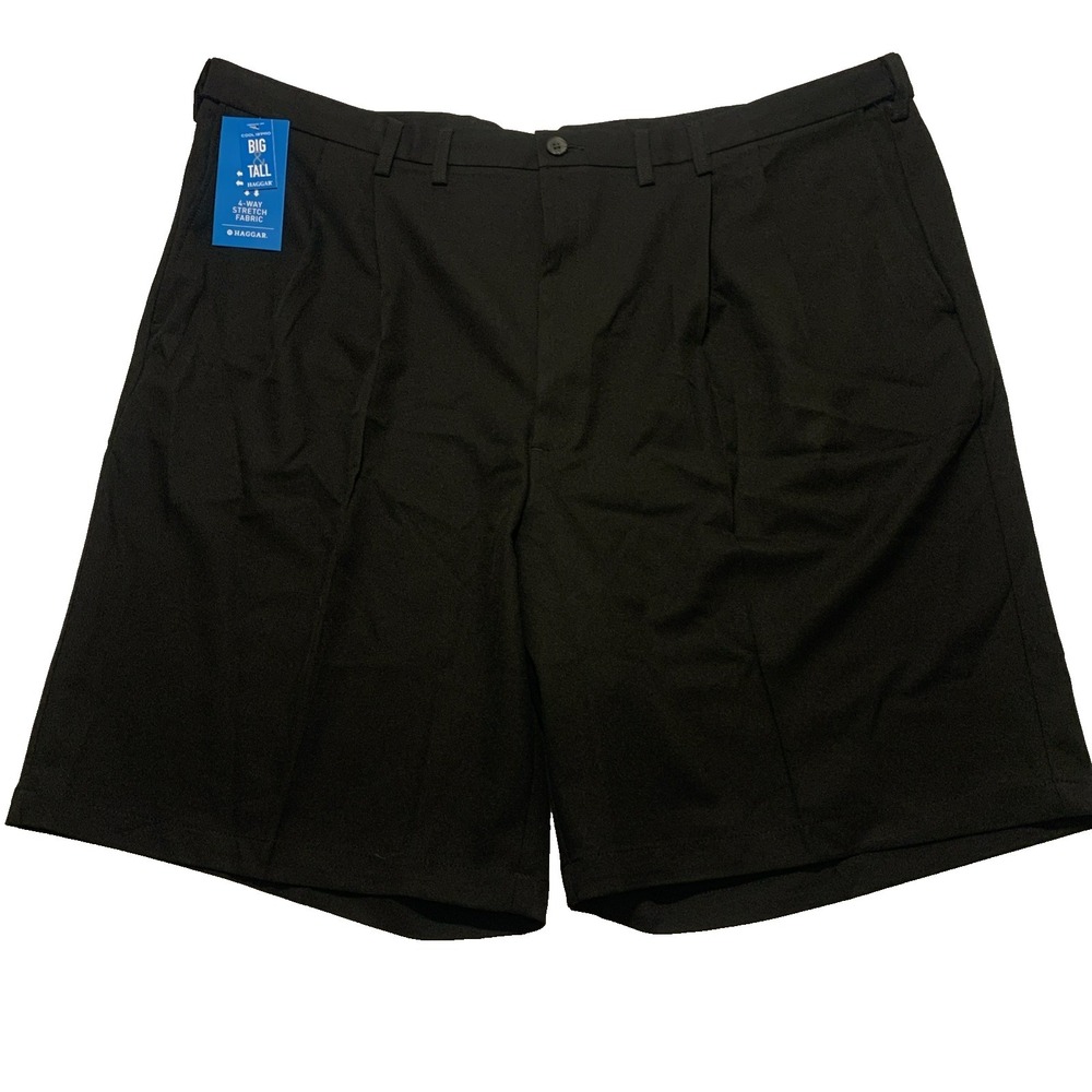 NWT Haggar Cool 18 Pro Gabardine‎ Expandable Waist Shorts 50W Big Tall Black $60